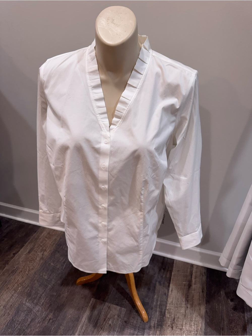 Talbots White Ruffle-Trim Button Front Blouse